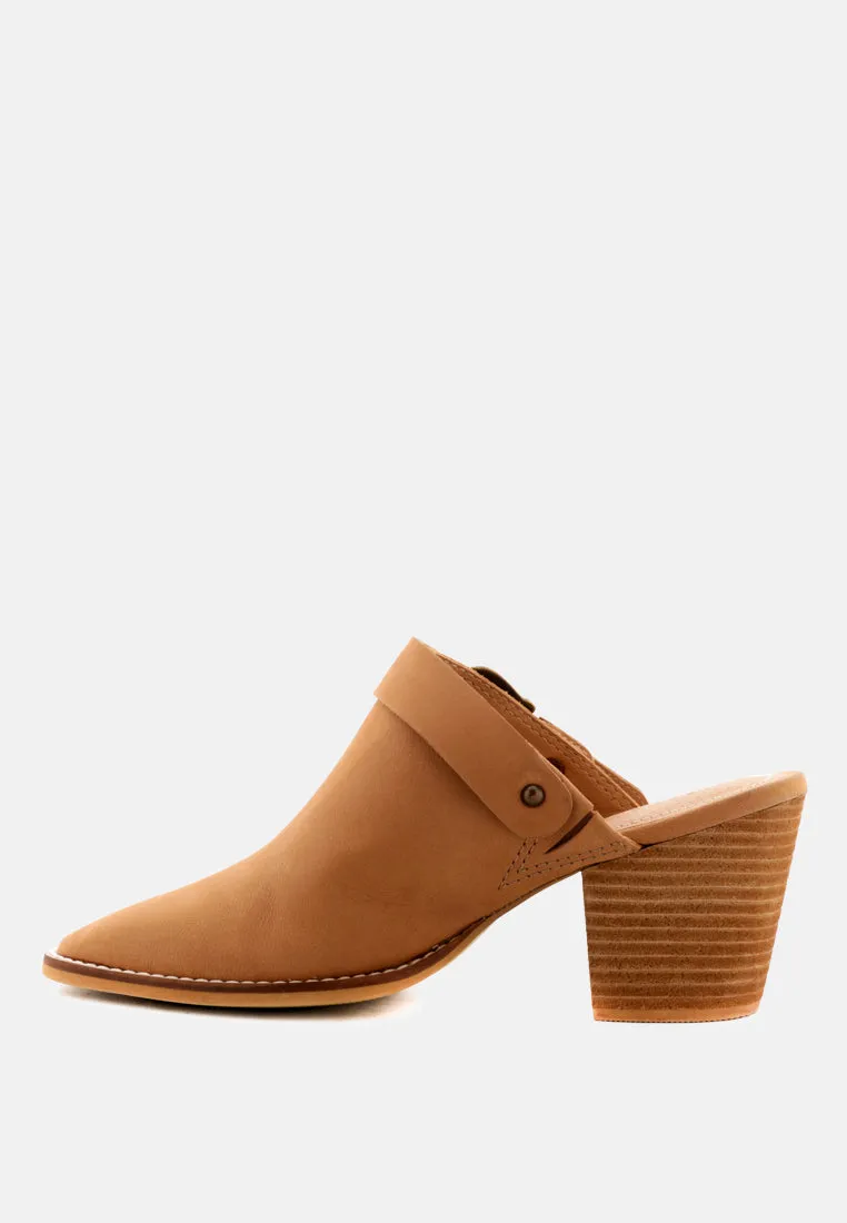 Tarrah Stacked Heel Mules With Adjustable Buckle