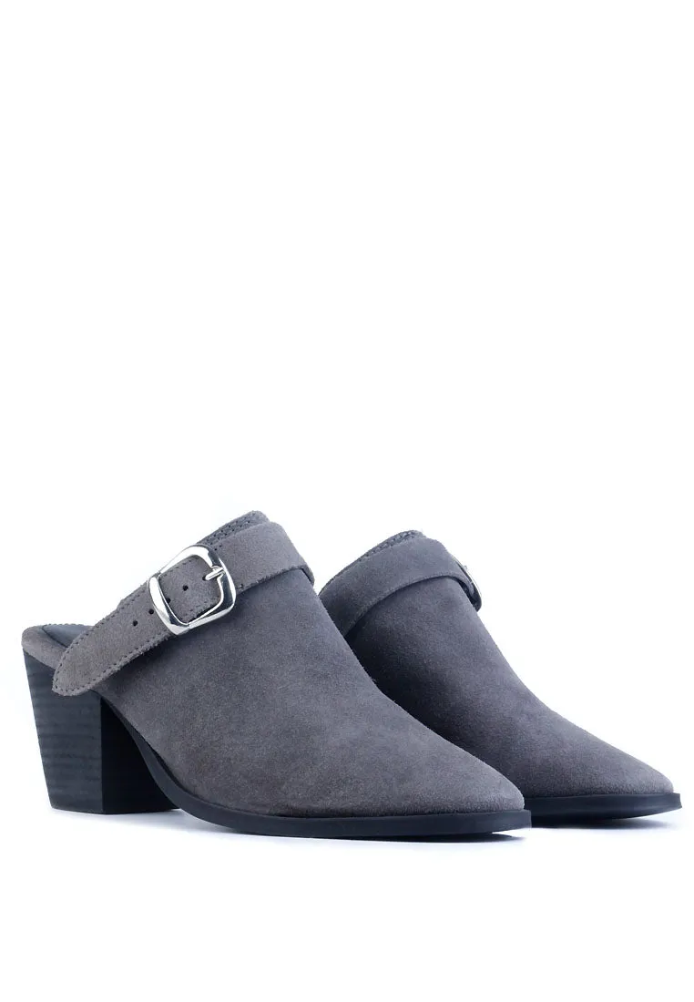 Tarrah Stacked Heel Mules With Adjustable Buckle