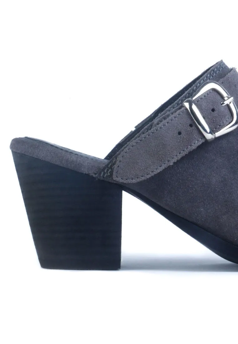 Tarrah Stacked Heel Mules With Adjustable Buckle