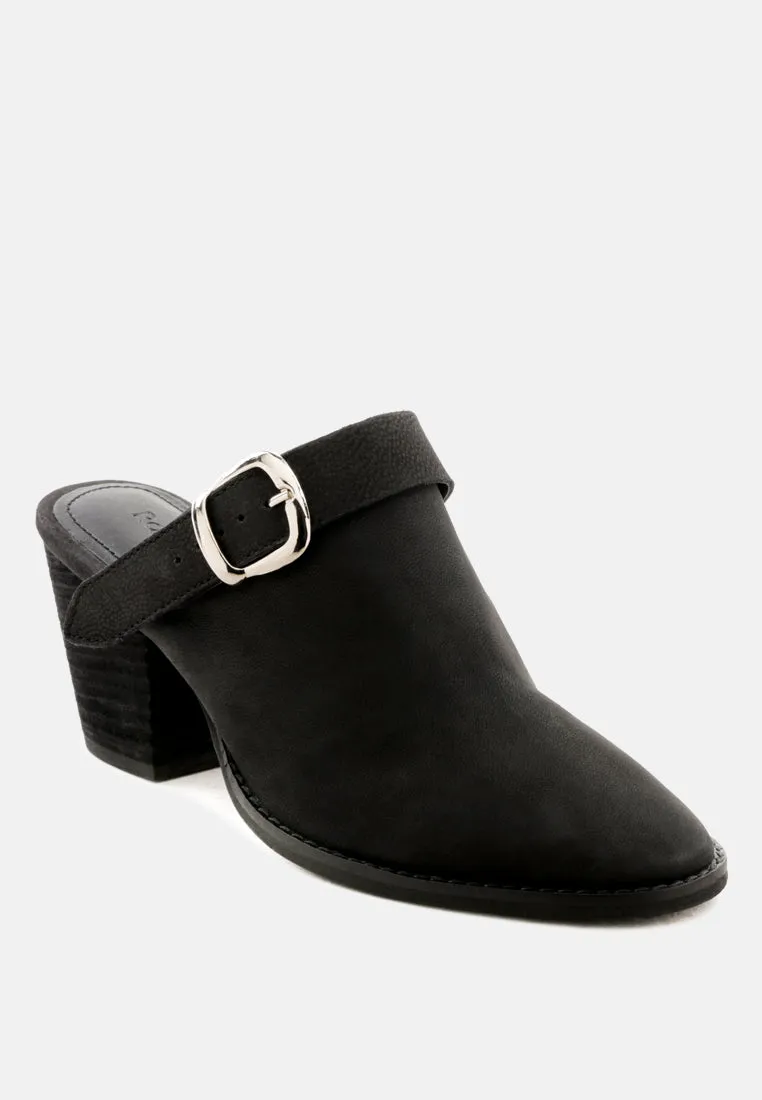 Tarrah Stacked Heel Mules With Adjustable Buckle