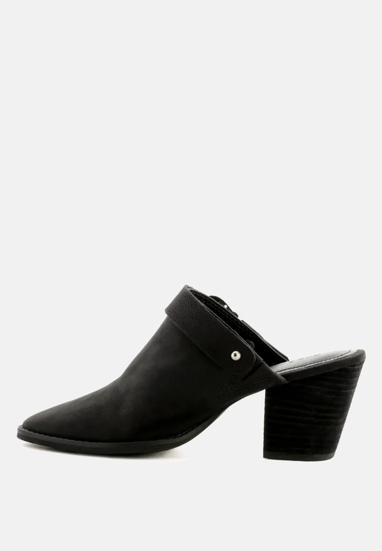 Tarrah Stacked Heel Mules With Adjustable Buckle