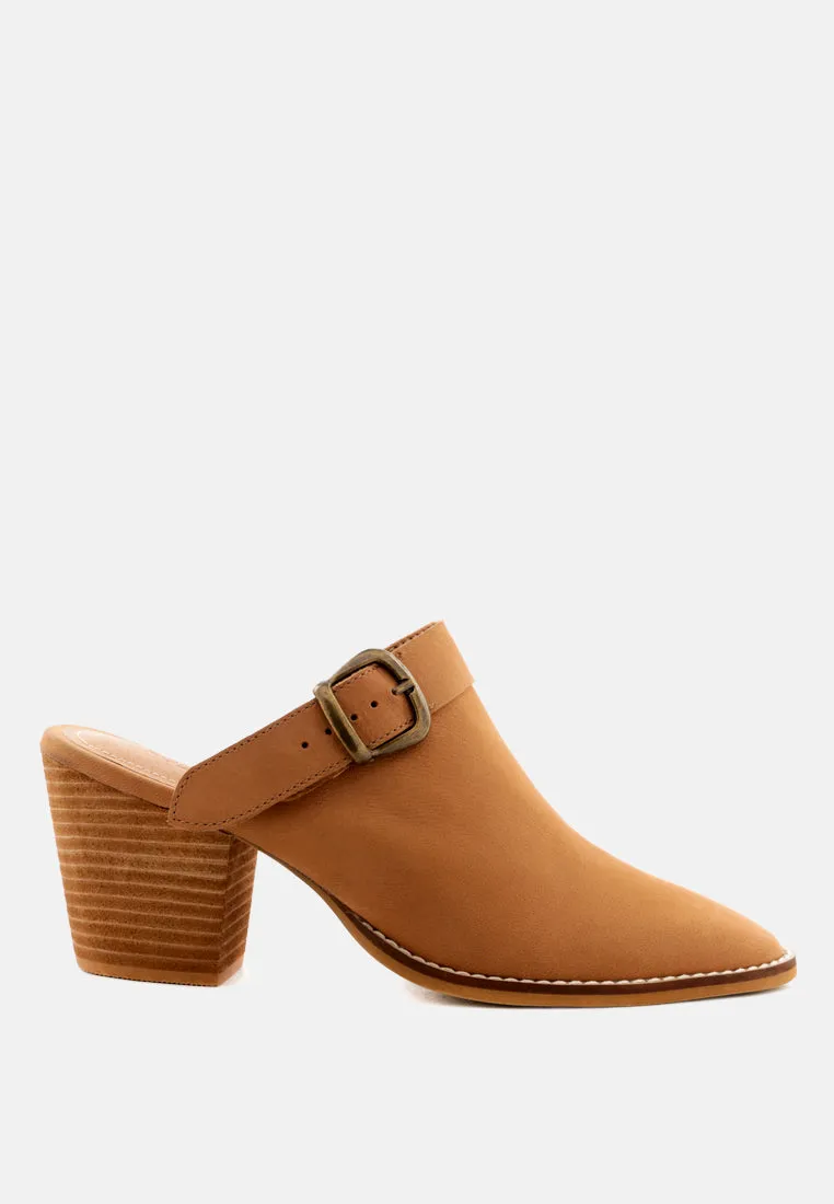 Tarrah Stacked Heel Mules With Adjustable Buckle