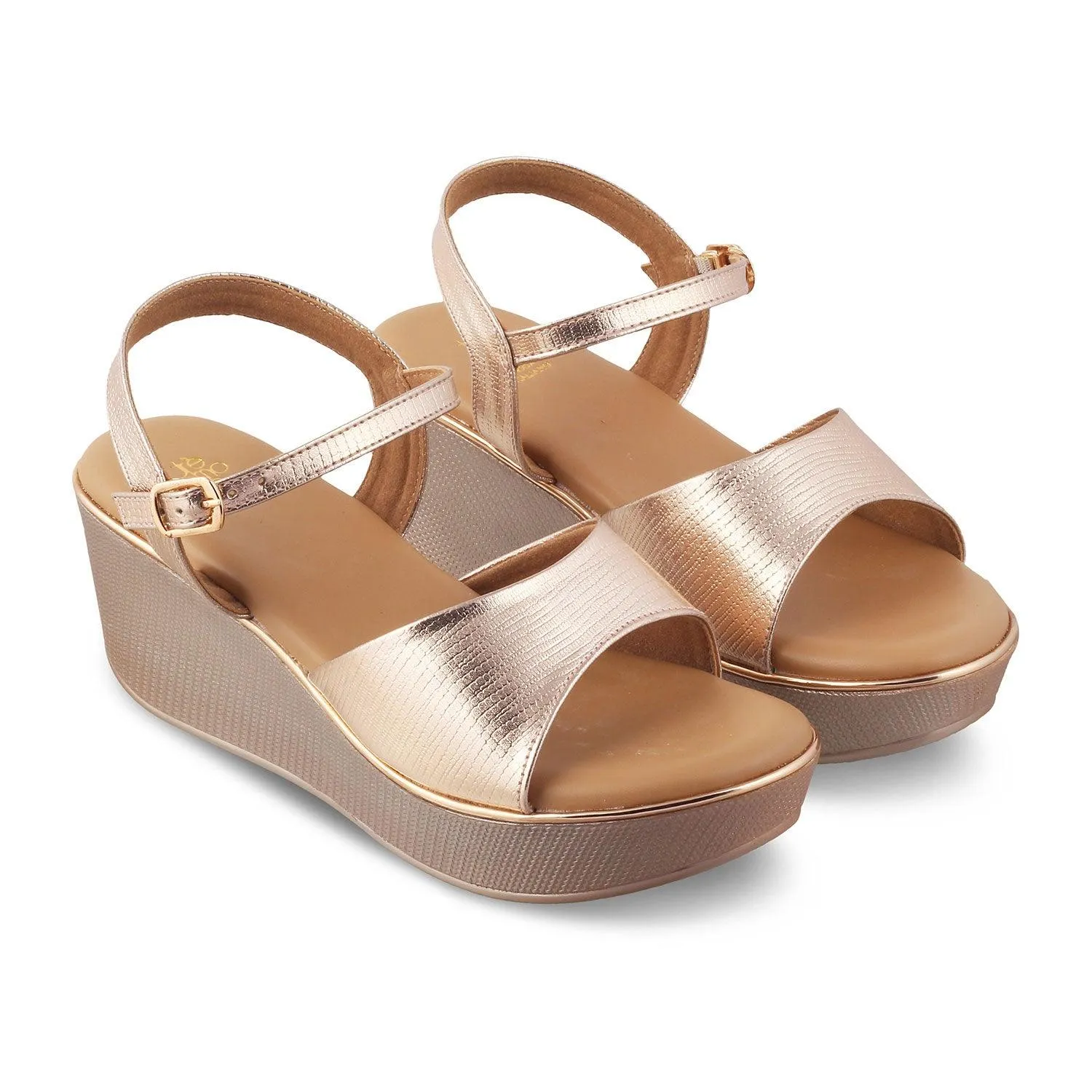 The Bannes Champagne Women's Dress Wedge Sandals Tresmode