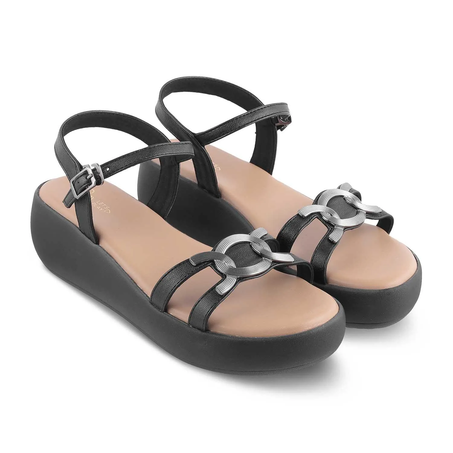 The Sud Black Women's Dress Wedge Sandals Tresmode