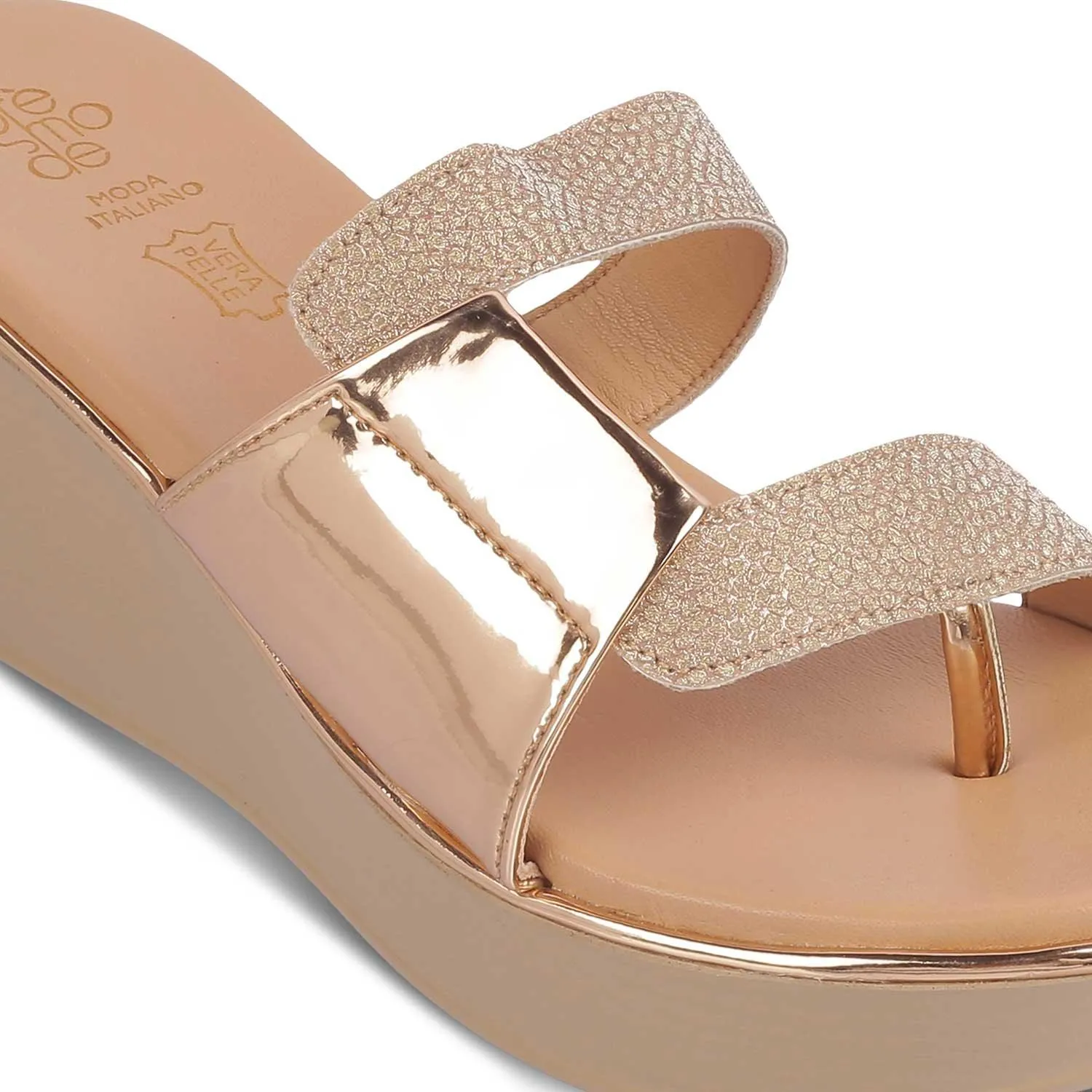 The Tafila Champagne Women's Dress Wedge Sandals Tresmode