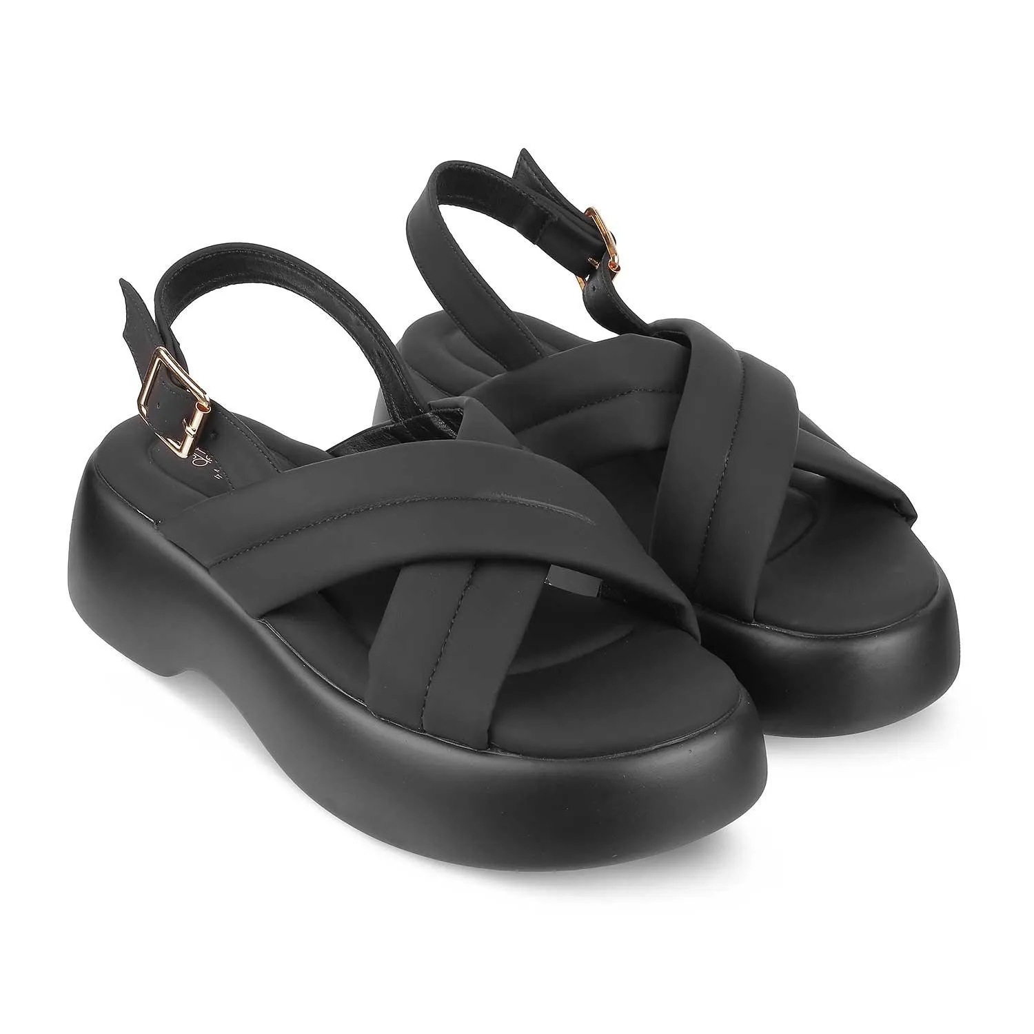 Tresmode Lonir Black Women's Dress Wedge Sandals