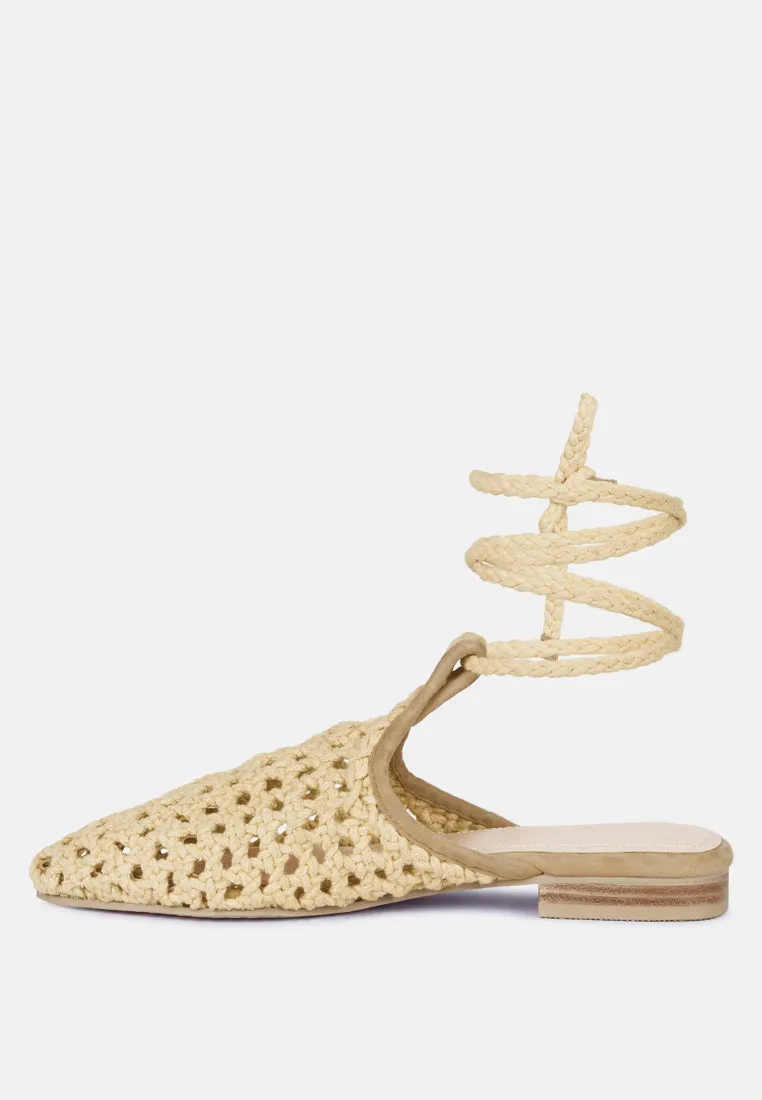 Tutsi Handwoven Honeycomb Cotton Tie Up Mules Flats