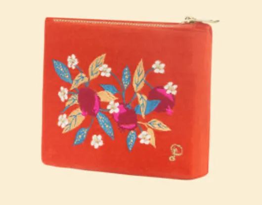 Velvet Mini Pouch- Pomergranate in Tangerine