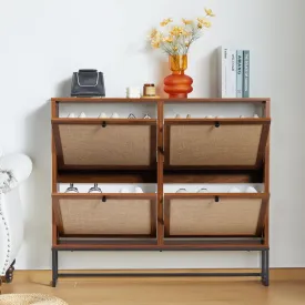 versatile Shoe Cabinet with 4 Flip Drawers, Narrow Shoe Storage Cabinet for Entryway, Walnut