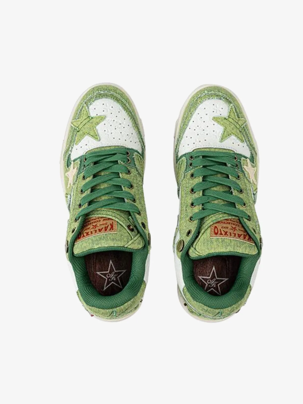 WLS Starry Glide Patchwork Avocado Green Star Skate Shoes