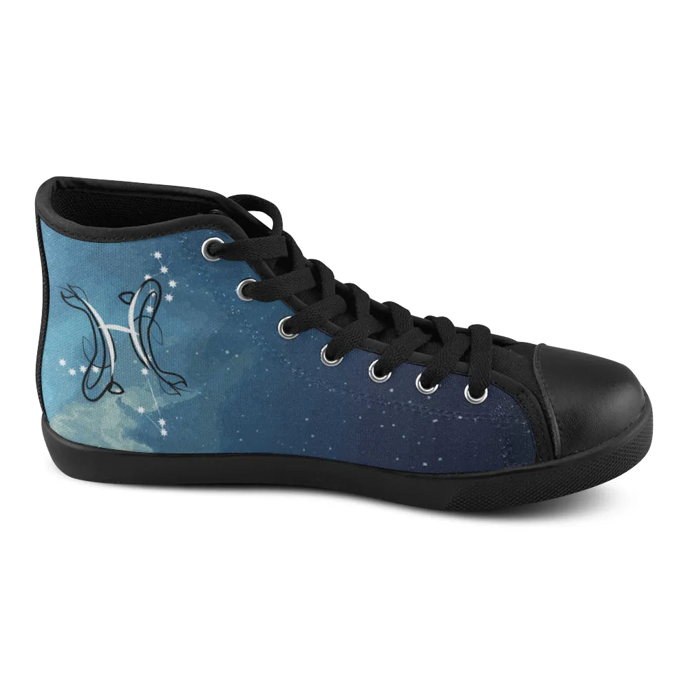 Women's Big Size Pisces Constellation Zodiac Print Canvas High Top Shoes