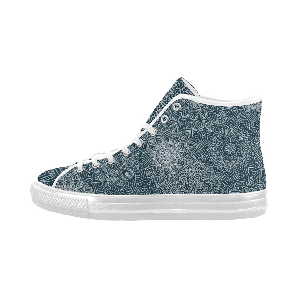 Women's Coral Blue Mandala Print Canvas High Top Shoes