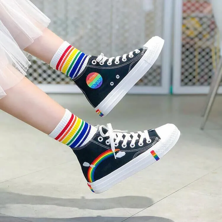 Womens Kawaii Rainbow Canvas Shoes