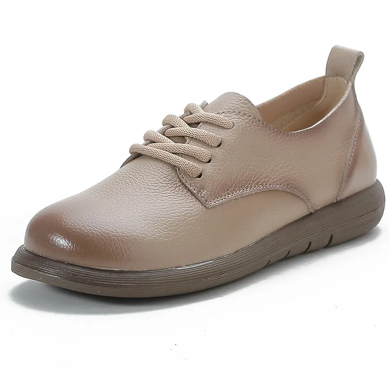 Women's Leather Lace Up Comfort Flats