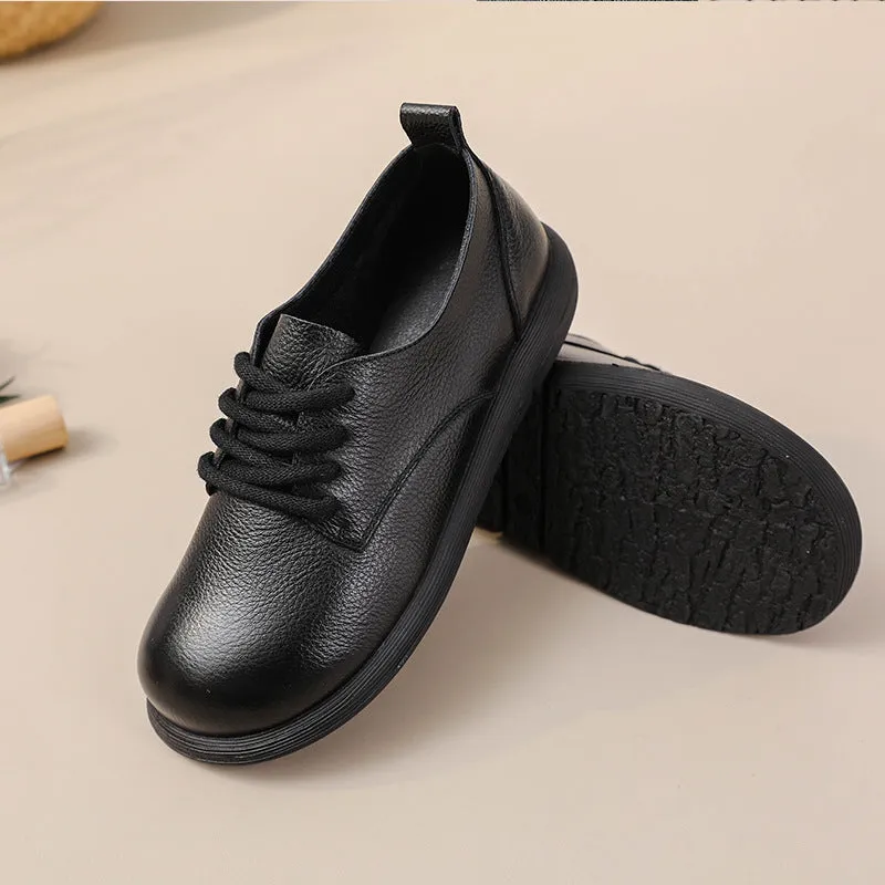 Women's Leather Lace Up Comfort Flats