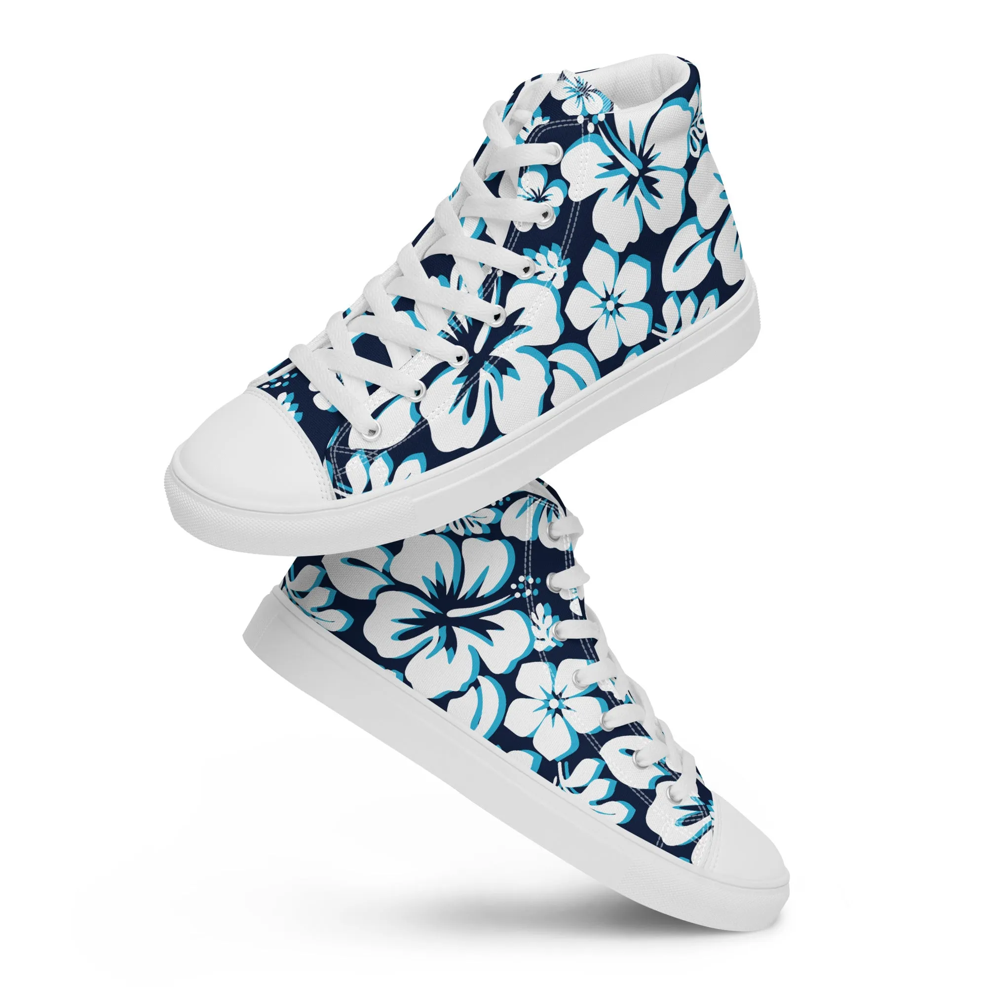 Women's Ocean Blues Hawaiian Print High Top Canvas Shoes